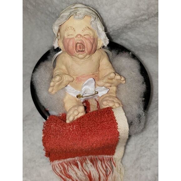Kristin Haynes Signed Cast Art Crying Baby Figurine w/Tub - Picture 1 of 6
